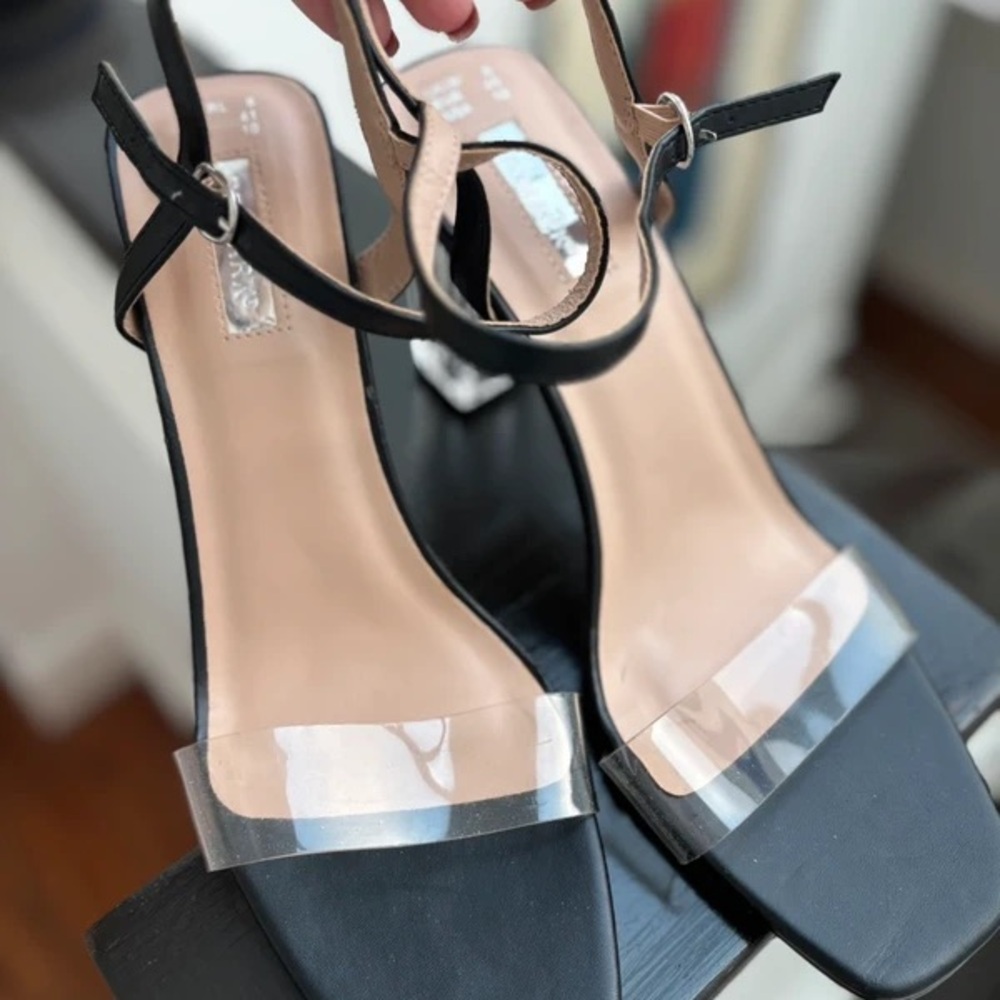 Primark Elegant Black Heels with Clear Straps